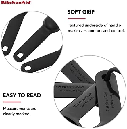 KitchenAid Universal Easy To Read Measuring Cup and Spoon Set with Soft Grip Handle for Maximum Control, Hang Hole and Nesting For Easy Storage, Dishwasher Safe, 9 Piece, Black