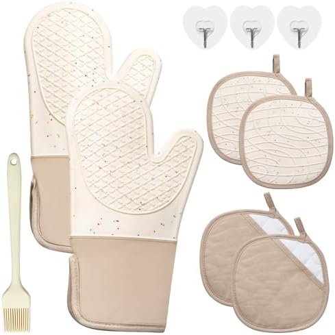 7 PCS Kitchen Oven Mitts and Pot Holders Cooking Mittens Heat