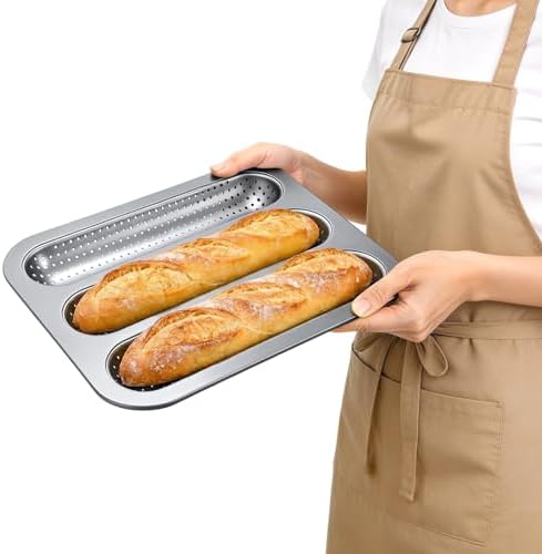 ZOOFOX 2 Pack Nonstick Perforated Baguette Pan, 3-Slot French Bread