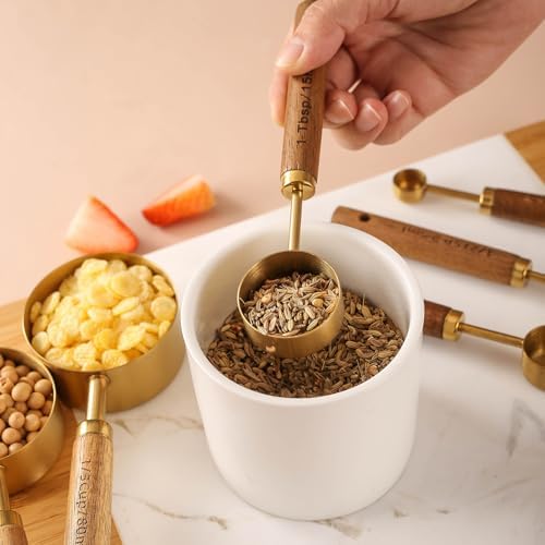 8Pcs Measuring Cups and Spoons Set - Golden Stainless Steel Measuring