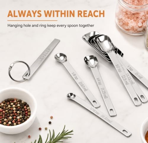 Stainless Steel Measuring Spoons Set of 14 with Leveler, Rectangular