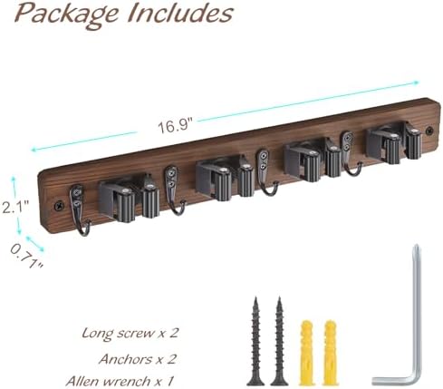 OUTNILI Mop and Broom Holder Wall Mount - Wood Broom Mop Hanger - Wall