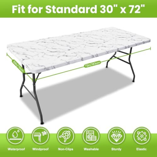 Smiry Spandex Printed 6FT Rectangle Table Cloth, Elastic Fitted Table