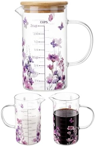 Zhehao Glass Measuring Cup, 16 oz/2 cup/500ml Easy to Read, Lilac