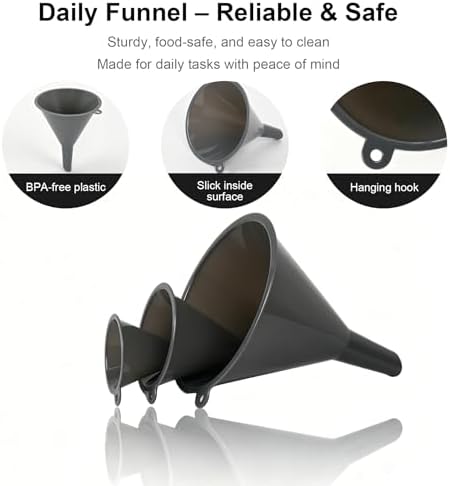 Kitchen Funnel Set of 3 with Cleaning Brush, Small to Large Sizes
