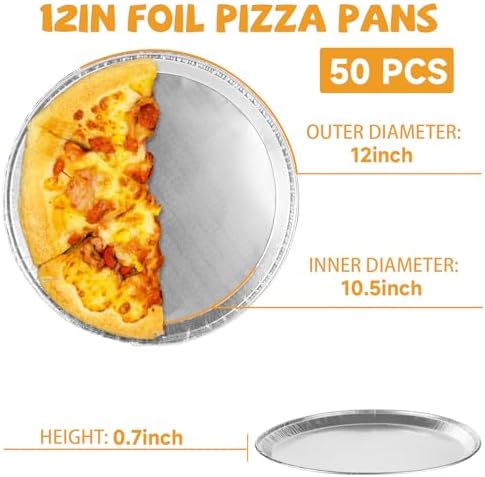 50 Pack 12 Inch Disposable Round Foil Pizza Pan Trays Aluminum Pizza