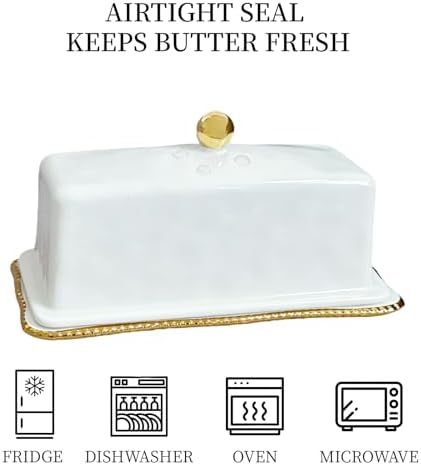 HAN SHENG Elegant Ceramic Covered Butter Dish with Lid Butter Storage