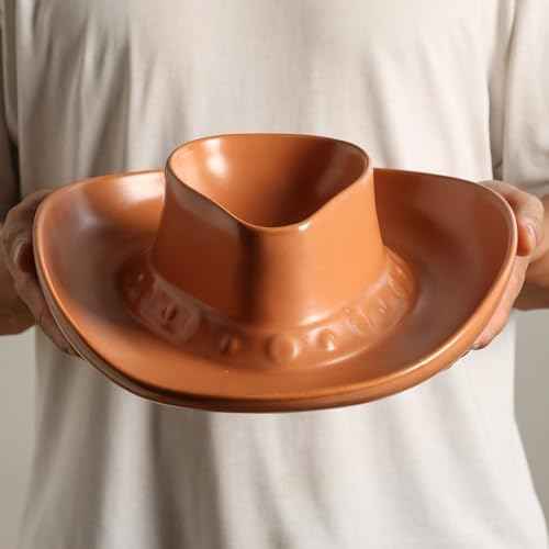 Chip and Dip Serving Set Bowl Cowboy Hat Chips and Salsa Serving Dish Brown.