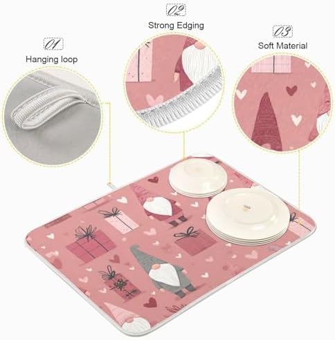 OTVEE Gift Gnome Design Dish Drying Mat for Kitchen Counter Absorbent