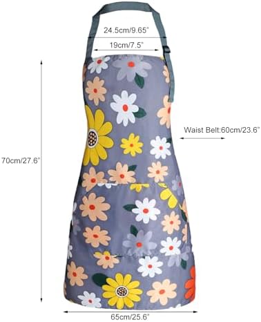 Apron for Women with Pockets, Adjustable Waterproof Floral Chef Aprons