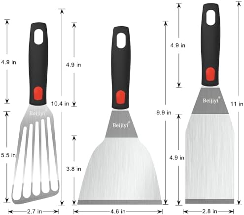 Beijiyi 3-Piece Metal Spatula for Cast Iron Skillet, Sturdy Stainless