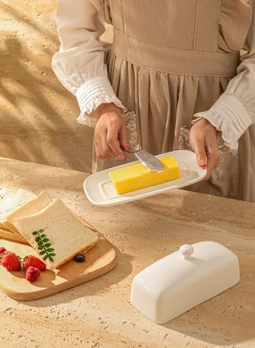 Sweese Butter Dish with Lid, Porcelain Butter Container, 7.8 Inch