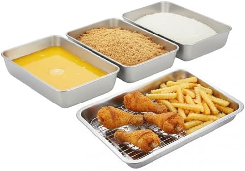 Set of 3 Breading Pans, Chicken Cutlet Dredging Trays with Stainless
