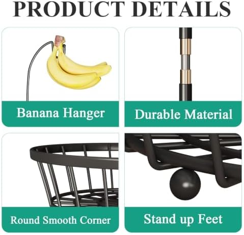 SAYZH 2-Tier Large Fruit Basket Bowl for Kitchen Counter with Banana Hanger