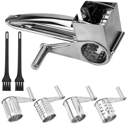 Stainless Steel Rotary Cheese Grater, 4 Drums