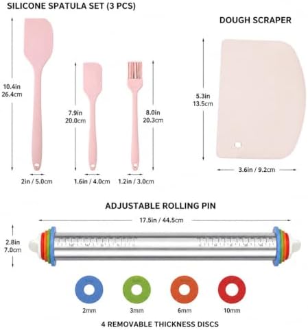Baking Tools Set - Rolling Pin - Bench Scraper - Silicone Spatula