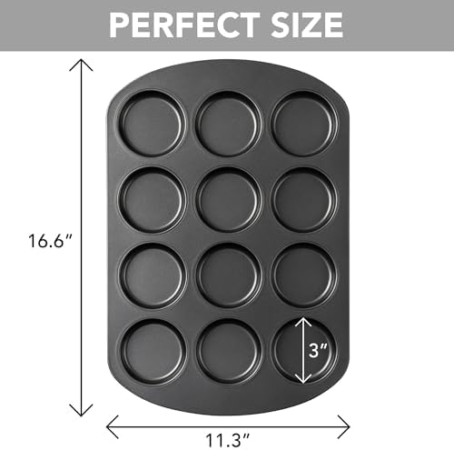 Tiawudi Muffin Top Pan, 12 Cavity Cupcake Pan, 3 Inch Nonstick