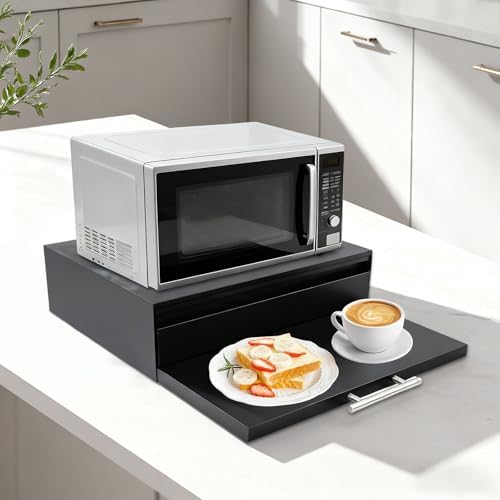 Steel Microwave Stand with Pull-Out Shelf and Drawer