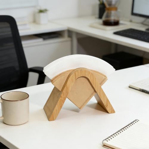 Bamboo Coffee Filter Holder - Storage Rack & Stand for 4 Filter Papers