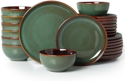 Pokini Ceramic Dinnerware Sets for 8, 24pcs Plates and Bowls Sets Dish Set