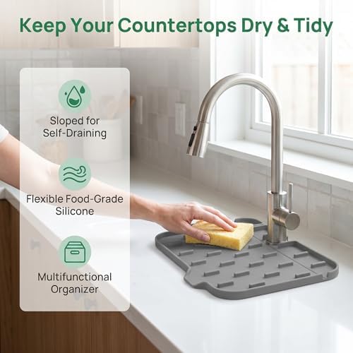 2PCS Silicone Faucet Splash Guard Mat, Sink Faucet Drip Catcher Tray