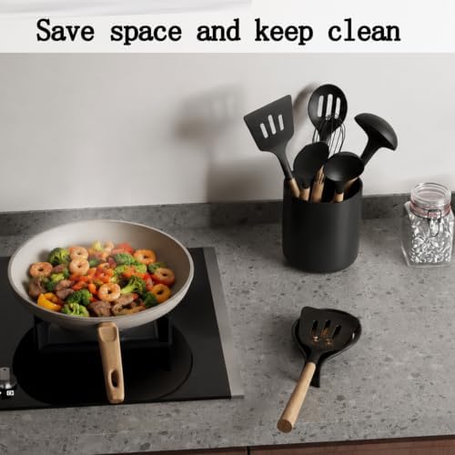 Ceramic Spoon Rest for Stove Top, Black Spoon Holder for Kitchen