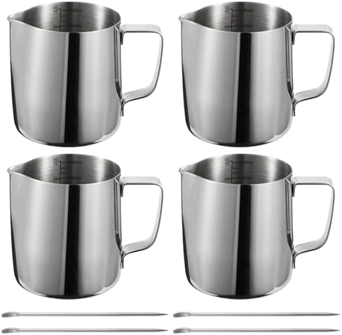 Homaisson 4 Pcs Milk Frothing Pitcher, 12 Oz Stainless Espresso
