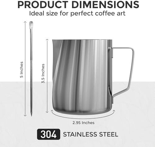 Milk Frothing Pitcher, 12 Oz/350 ML Milk Frother Steamer Cup Stainless