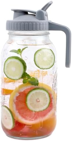 Mason Jar Pitcher Wide Mouth 64 OZ Glass Jars With Pour Spout Lids