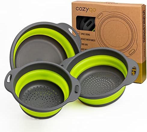 Colanders & Food Strainers with Bowl [Collapsible 3 piece Set Green]