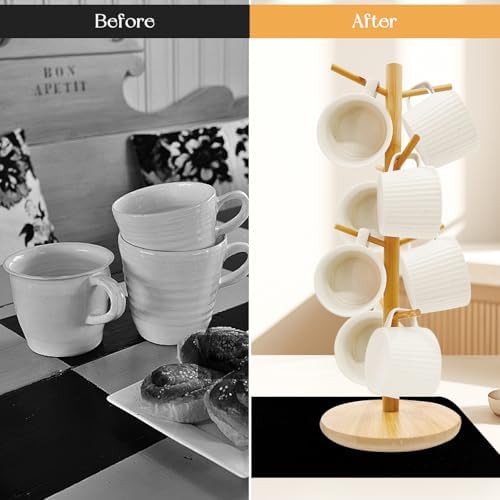 SNAIL GARDEN Coffee Mug Holder with Absorbent Drying Mat, 8-Hook Wood