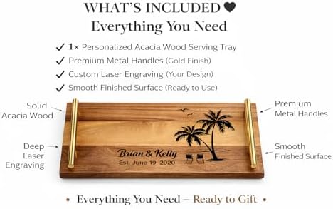Personalized Acacia Wood Serving Tray with Handles – Engraved Custom