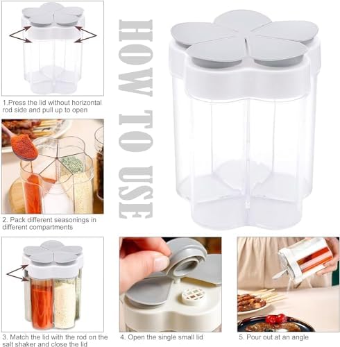 2 Pcs 5 in 1 Spice Containers, Multi-Spice Dispenser, Portable Travel