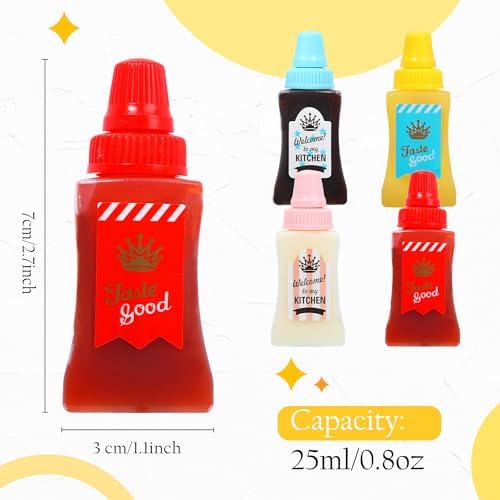 8 Pieces Mini Ketchup Bottle for Lunch Box, Mini Condiment Squeeze