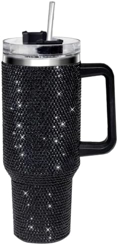 40oz Tumbler with Handle and Straw, Glitter Rhinestones Tumbler Bling