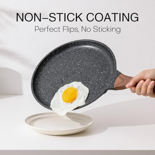 Kordisen Crepe Pan Nonstick, 10 Inch Dosa Pan with Spreader, Granite