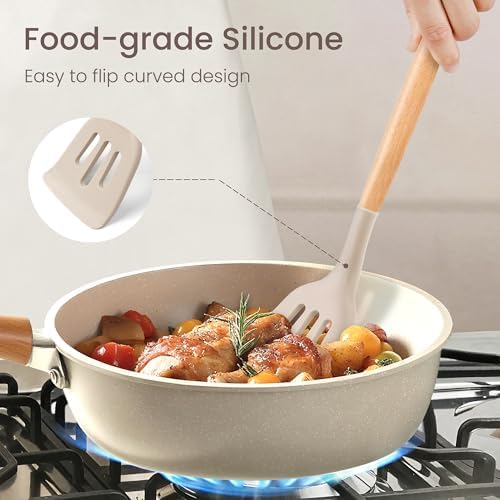 NCUE 26-Piece Food Grade Silicone Kitchen Utensils Set with Wooden
