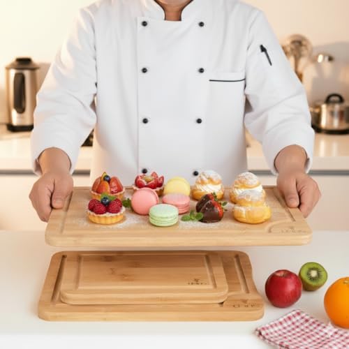 Bamboo Cutting Board, Durable Kitchen Wood Boards with Deep Juice