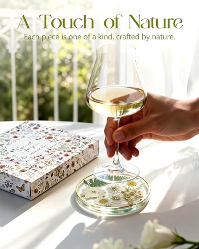 Oqplog Resin Drink Coaster for Desk Coffee Table-White Cute Dried