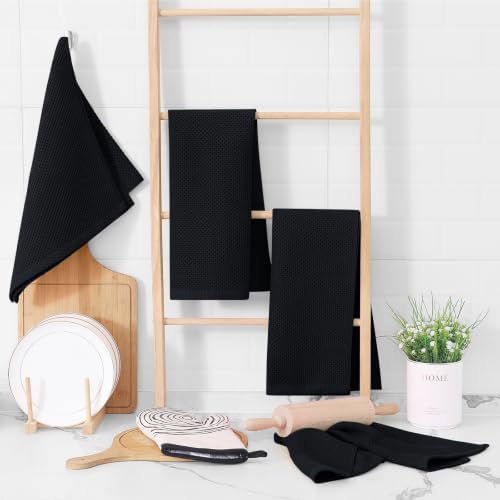 Homaxy 100% Cotton Waffle Weave Kitchen Towels, 10-Pack, Black