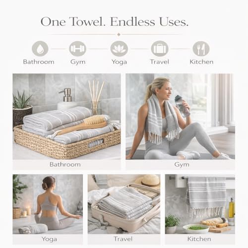 Clotho 4 Pack Silver Gray Turkish Hand Towels for Bathroom 18x40 Large