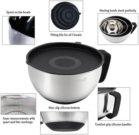 Rorence Stainless Steel Mixing Bowls: Metal Mixing Bowl Set with Lids