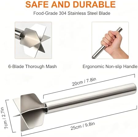 Meat Masher, Stainless Steel 6 Blade Ground Beef Chopper Tool