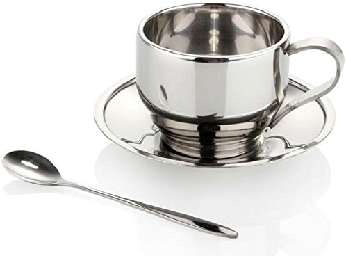 Jasni Stainless Steel Coffee Cup Coffee Mugs with Spoon and Saucer