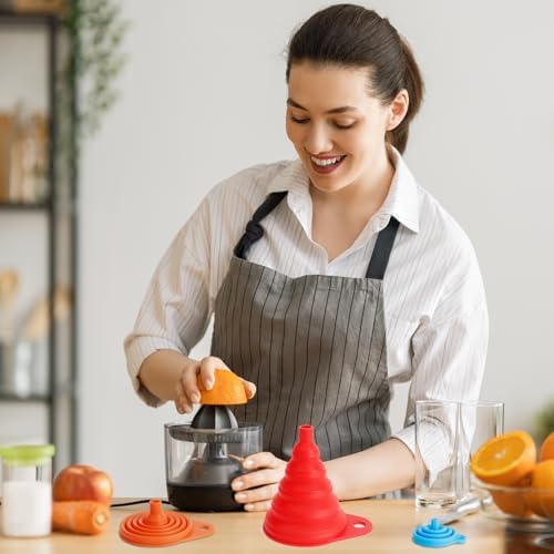 Kitchen Funnel Set of 4, Food Grade Foldable Small and Large Funnel