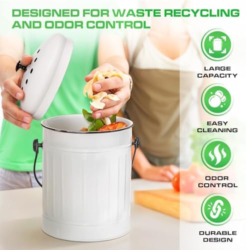 Plexon 1.5 Gallon White Countertop Compost Bin