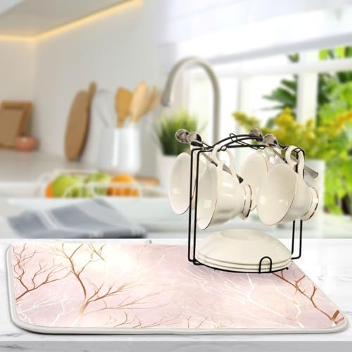 OTVEE Branch Charm Design Dish Drying Mat for Kitchen Counter