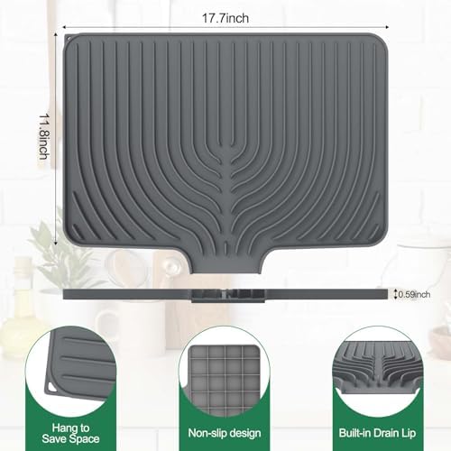 GUUKIN Silicone Dish Drying Mat,17.7" x 11.8 " Drying Matt Kitchen