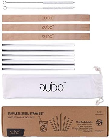 Reusable Stainless Steel Straws with Wood Cases, 6-Pack, 8.5-Inch