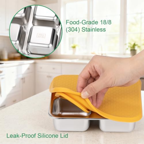 4 Pack Stainless Steel Snack Containers with Lids, Lunchable 4